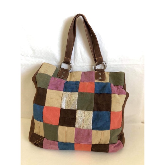 Handbags - Multi-Colored Checkered Tote Bag